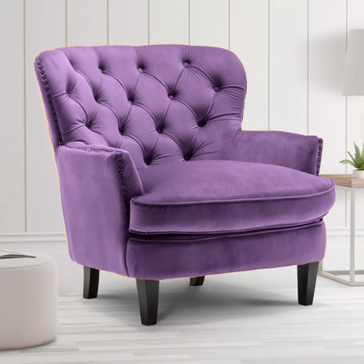 Higgenbotham Velvet Wingback Accent Chair with Button-Tufted Back and Nailhead Trim