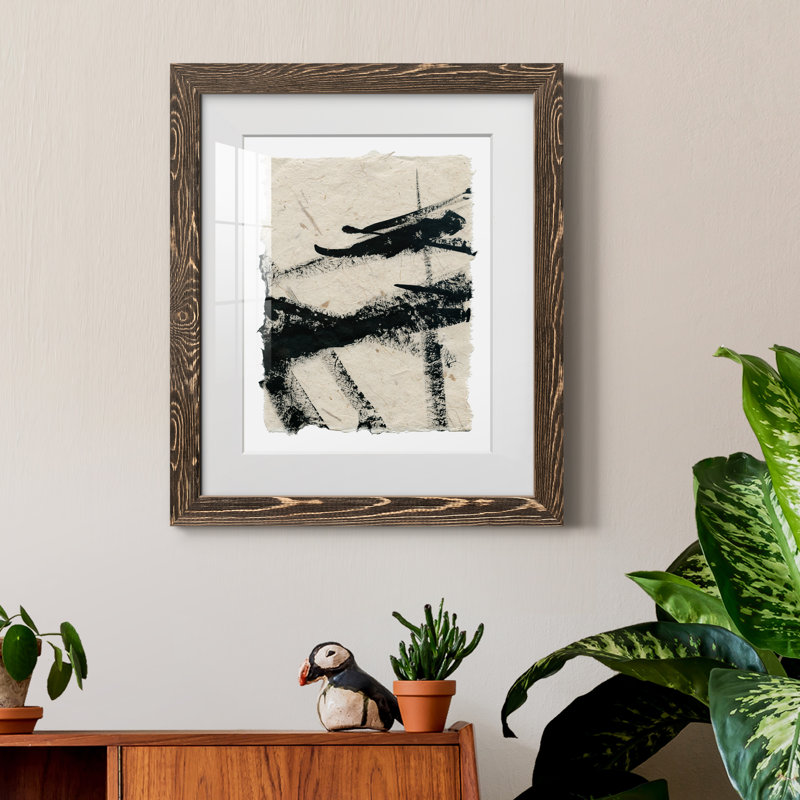 Lignes croisées II - peinture encadrée, Papier, cadre noyer, H 20 po x l 17 po x P 1,5 po