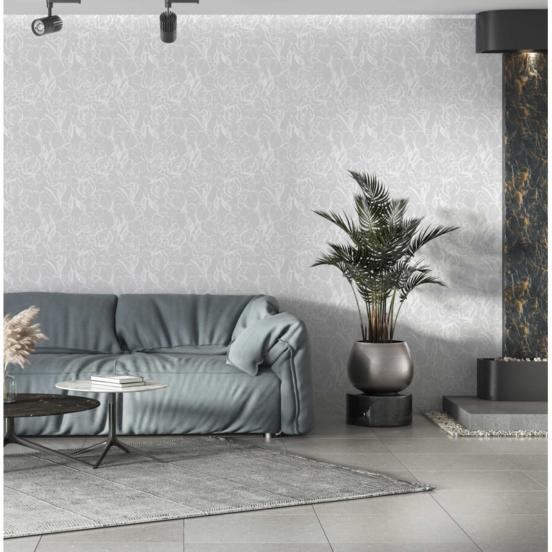 Rouleau de papier peint à motif floral L 33 pi x l 20,5 po Yuki Osada, Gris / blanc