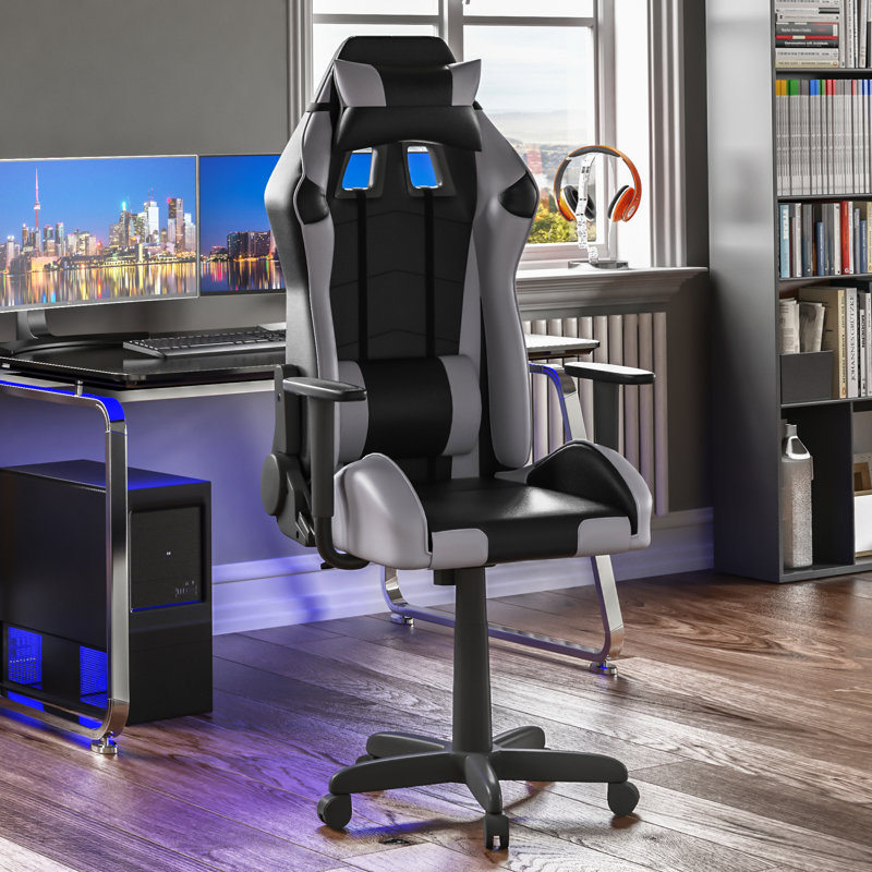 Latitude Run Muskoka Adjustable Reclining Ergonomic Faux Leather Swiveling PC & Racing Game Chair, Grey