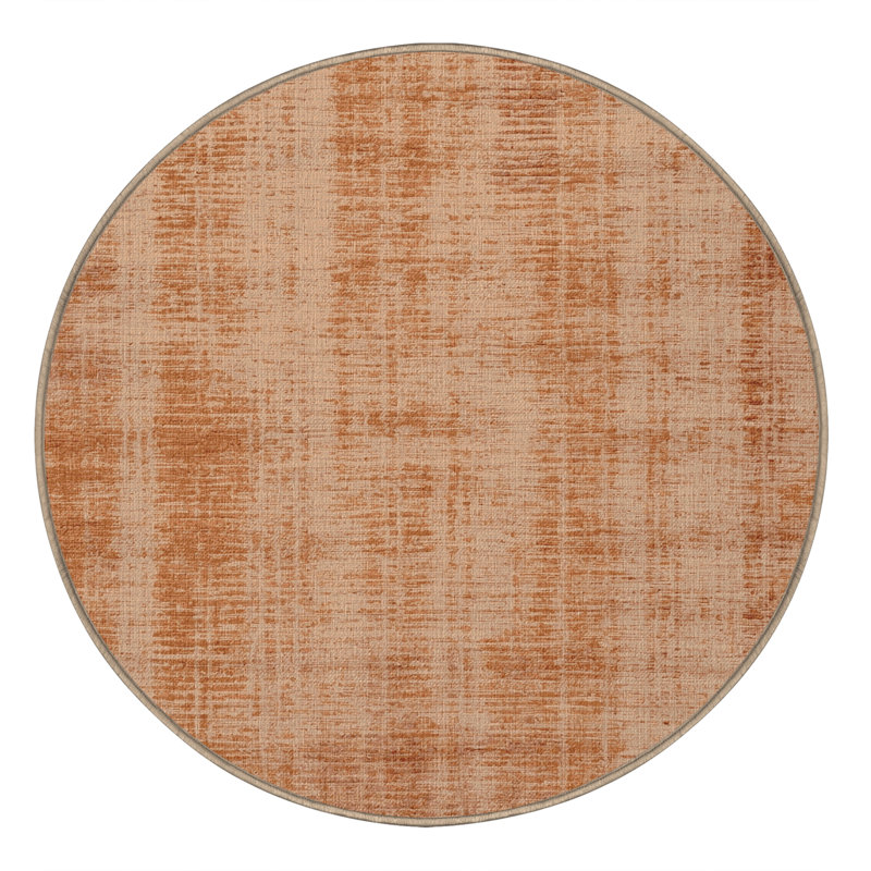 Machine Washable Abstract Brown Area Rug, Round 7'