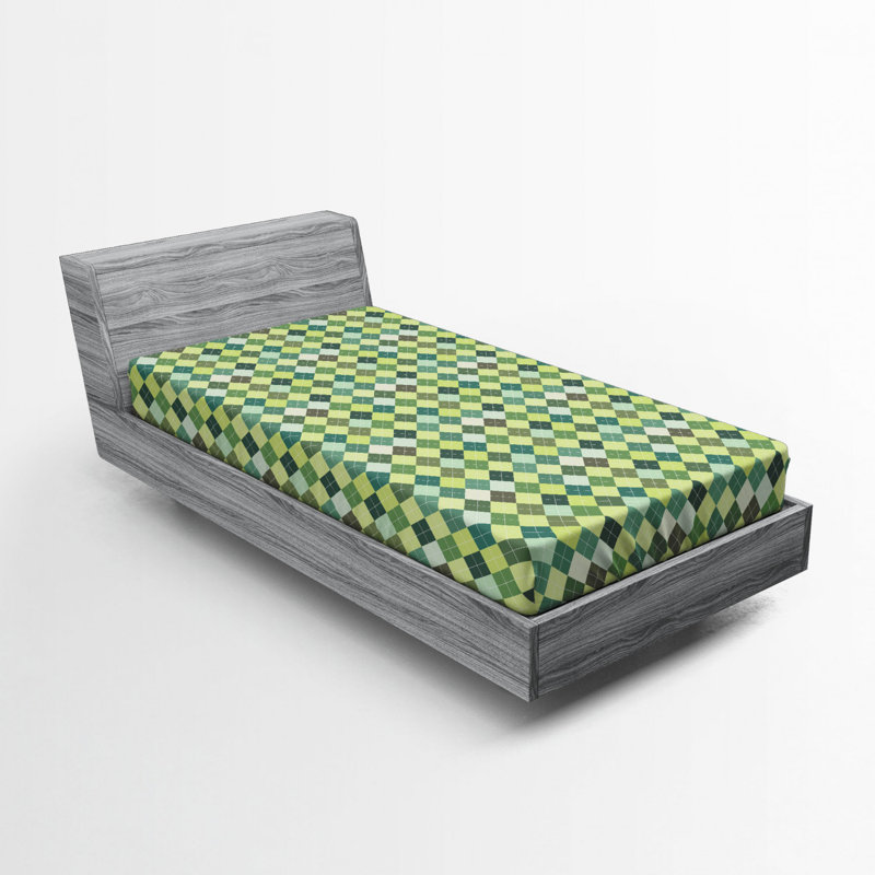 Microfiber Geometric Fitted Sheet, Twin Fitted Sheet, Green Geometric