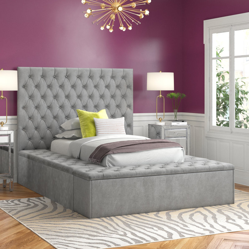 Lit plateforme tapissier Zaniyah, Noir, Simple