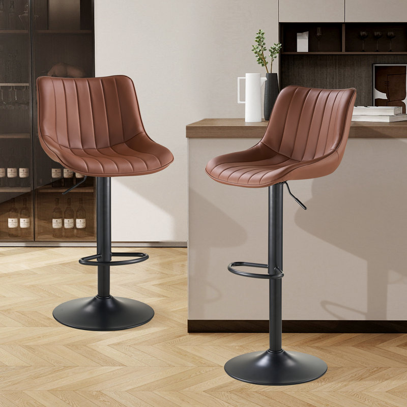 Adjustable Swivel Bar Stools, Counter Height Bar Stool with Footrest, Modern PU Leather Bar Chairs for Kitchen Island, Dining Room, Brown(Set of 2)