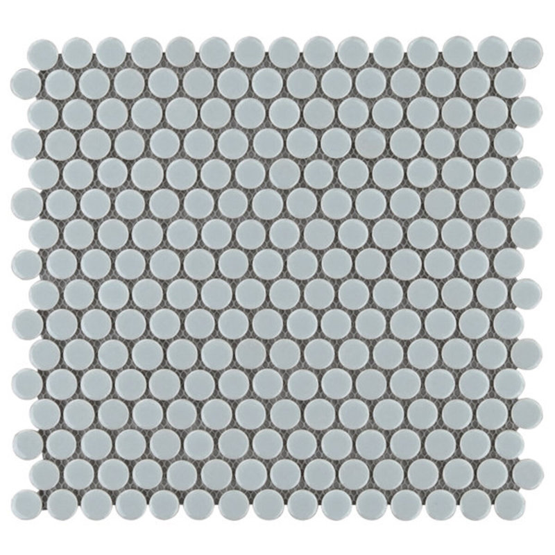 Eden 2.0 Modern Rimmed Penny Round Polished Porcelain Mosaic, Mist Gray