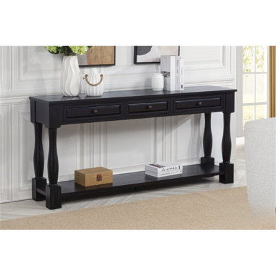 Console de 63 po de long avec tiroirs et tablette pour l'entrée, le couloir, le salon, la table en bois d'acacia, finition espresso