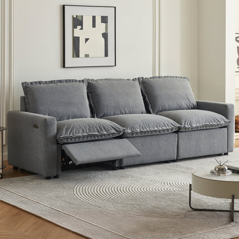 Canapé modulaire inclinable électrique 109,45 po en tissu beige avec ports USB et accoudoirs carrés, Grey