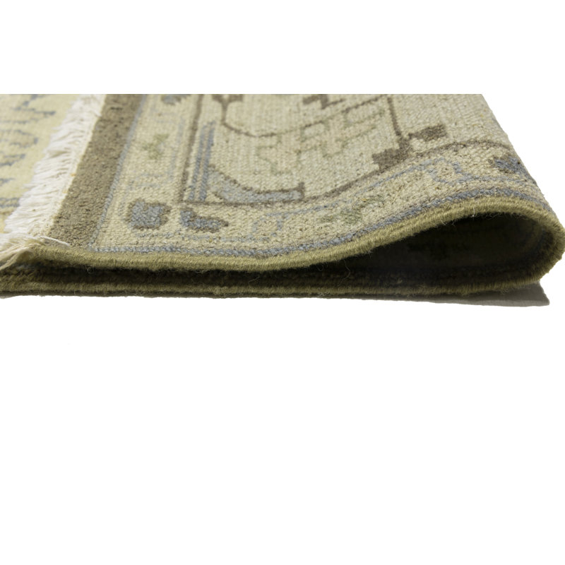 Floral Handmade Hand-Knotted Rectangle 8'2" x 9'1" Wool Area Rug in Blue/Green/Beige