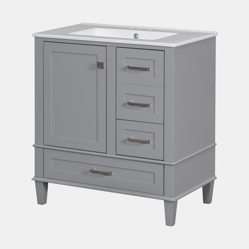 Meuble-lavabo simple 30 po avec plateau en céramique Angelluis, Gris, Chrome