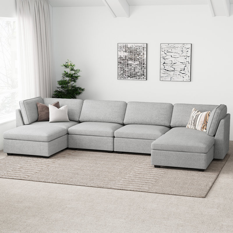 Hutcheson 131.4'' Wide U-Shaped Sectional Sofa Livingroom Storage Couch With Ottoman Removable Washable Cushion