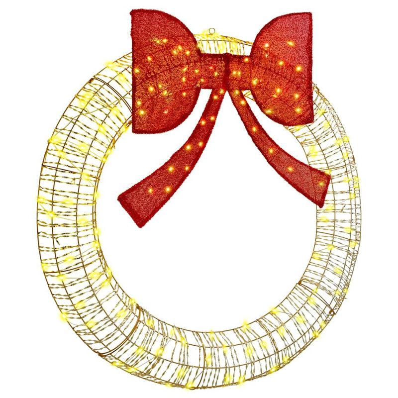 vidaXL Wreath with 80 LEDs PET, Gold, 120cm H x 120cm W x 10cm D