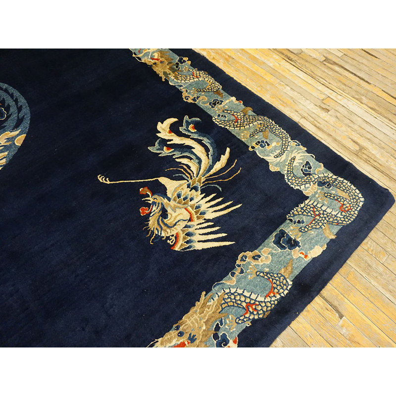 1890s Antique Wool Chinese Room Size - Peking Knotted Rectangle Blue Rug