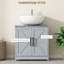 Armoire de rangement à piédestal, lavabo de salle de bain avec 2 portes de grange et tablette réglable (sans lavabo)