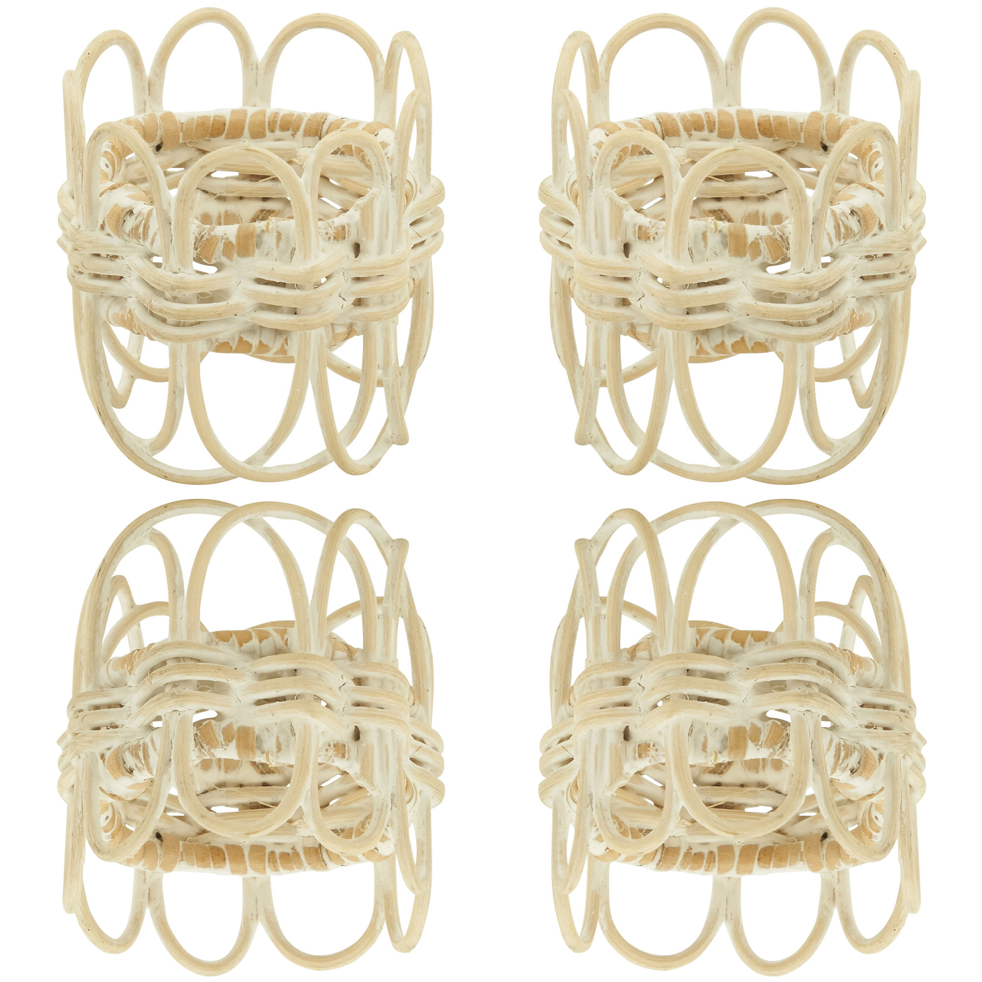 Hughie Rattan Napkin Rings with Twisted Design, White
