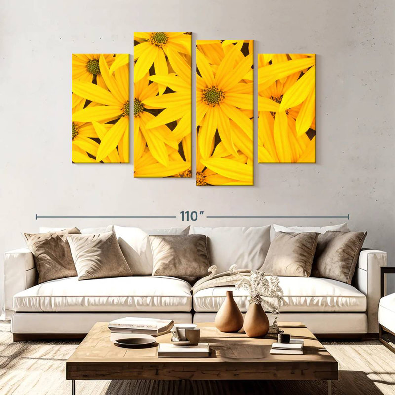 Harnek Bright Yellow Flowers, 54" H x 84" W