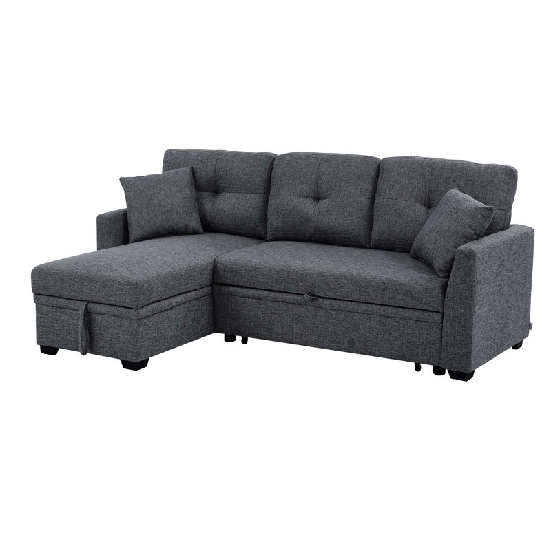 Modern L-Shaped Sleeper Sofa Pull Out Sectional Sofa With Storage Chaise, Gray, 35" H x 85" W x 54" D