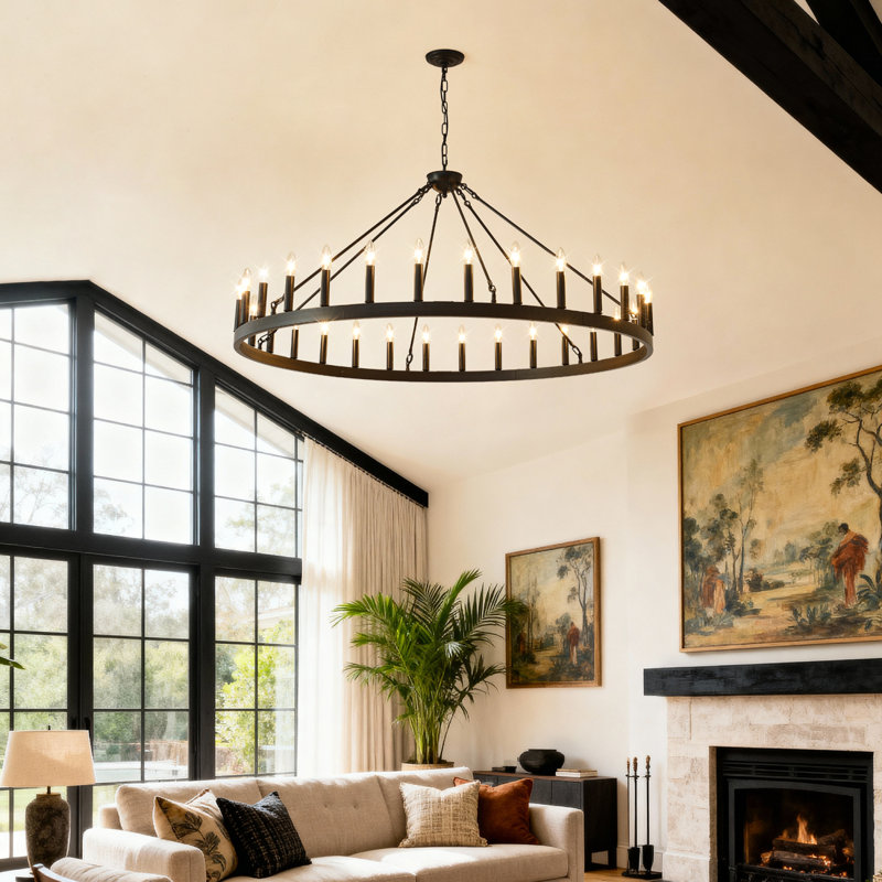 Lustre Wagon Wheel avec 30 lumières, sans ampoules incluses, base E12