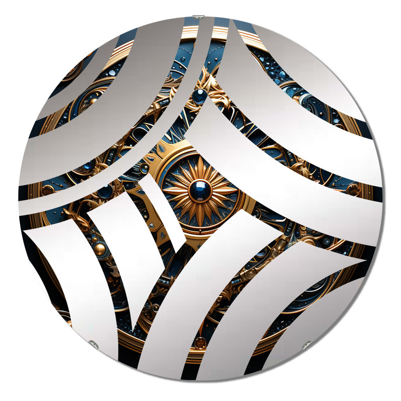 Or et sarcelle 3D fleurs sceau antique - miroir décoratif centre Wave, 31,4 po x 31,4 po