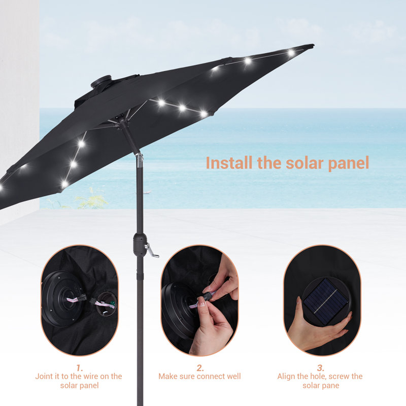 Parasol de marché d'extérieur à DEL de 7,5 pi avec bouton-poussoir inclinable Scheibe, Noir
