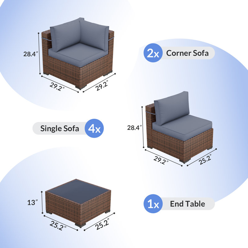 Dinyu Wicker 6 - Person Modular Patio Conversation Set with Cushions, Gray