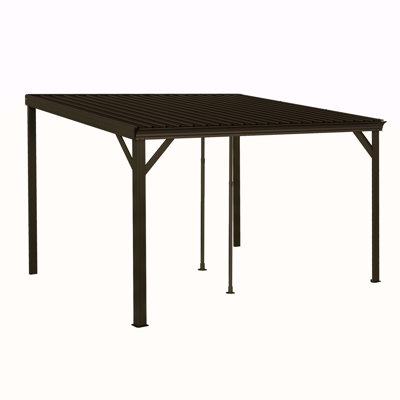 10X12ft Lean To Gazebo, Outdoor Hardtop Wall Mounted Gazebo With Sloping Galvanized Steel Roof, Upgraded Heavy Duty Mounted Shelter With Drainage System For Deck, Porch, Backyard