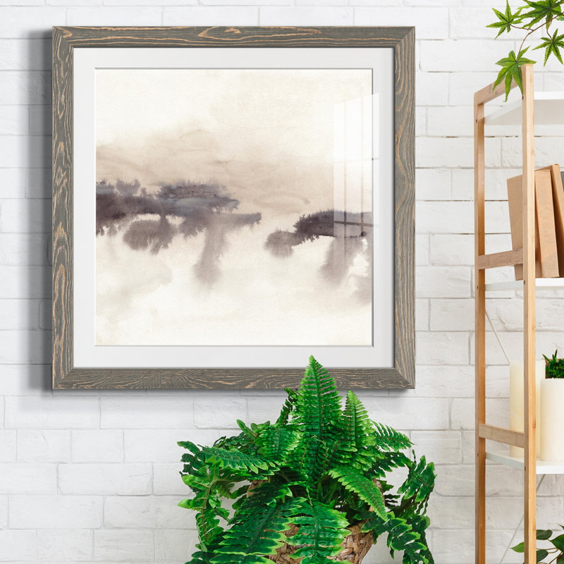 Shadowscape II - Matted and Framed Under Acrylic Glass, Large Living Room Wall Art, 22.5" H x 22.5" W x 1.5" D, White