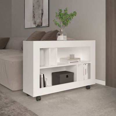 Chariot à console de 37,4 po de largeur avec six tablettes, roulettes, table de vestibule, table d'appoint, table de salon, pour salon blanc