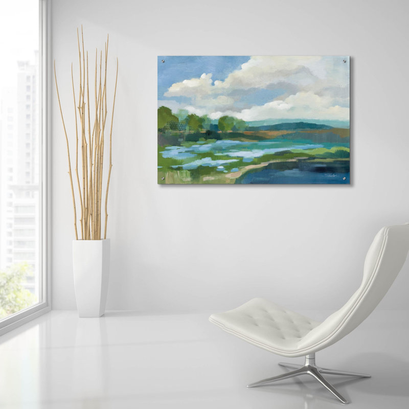 «Blue Coastal Flowers» par Silvia Vassileva, art mural en verre acrylique, 36 po x 24 po, H 24 po x l 36 po