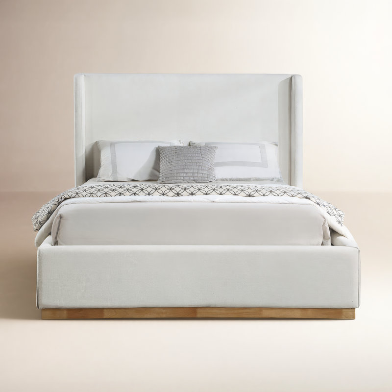 Aaryah Earby Upholstered Panel Bed, Queen, Cream Linen Textured Fabric