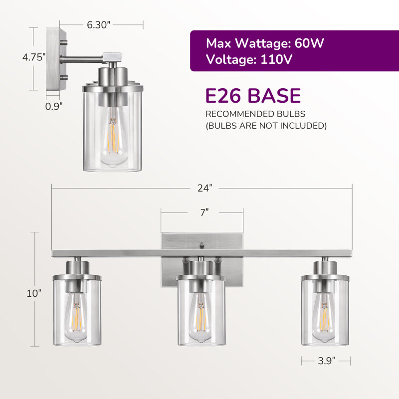 Beaudette 3 - Light Dimmable Vanity Light, Brushed Nickel