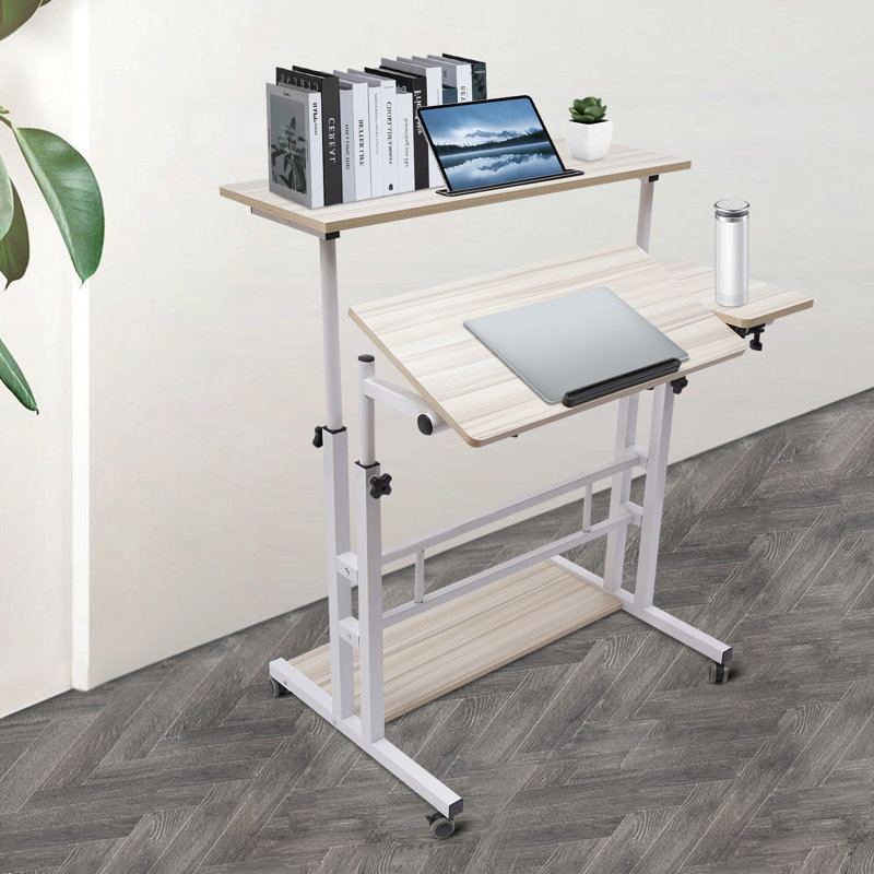 Bureau debout à hauteur réglable Kokaras, Chêne / Blanc