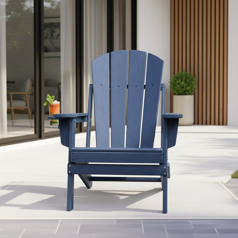 Weather-Resistant Foldable Outdoor Adirondack Chair，Blue, Blue
