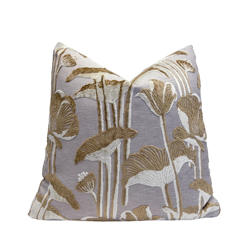Housse de coussin en velours floral, Ambre, 20 x 20 po