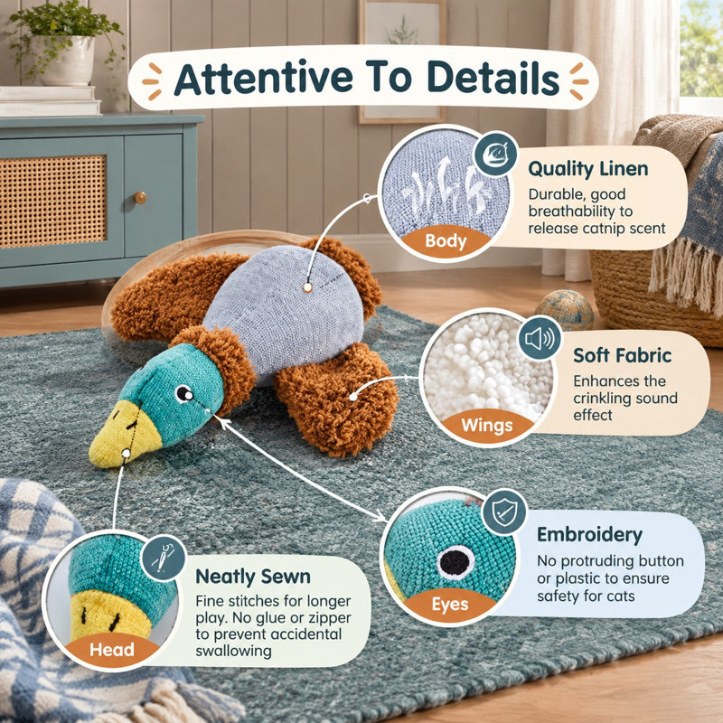 Ensemble de 2 jouets à chat en forme d'oiseau de 16,5 cm, à base d'herbe à chat, avec une construction douce et durable et un son de froissement pour l'exercice interactif des chatons d'intérieur, convient à toutes les races.