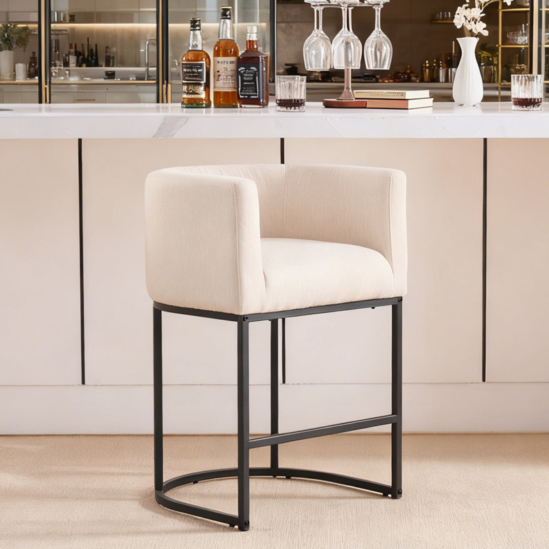 Tabouret de baril de comptoir 26 po, Beige, Noir, 1