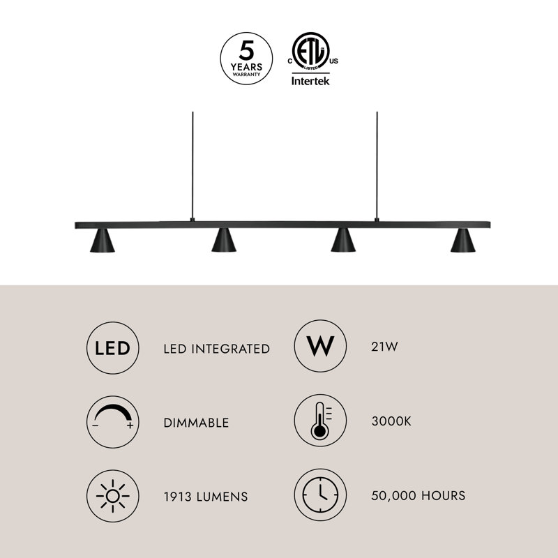 Dune 4 - Light LED Pendant, 124.76" H x 36.88" W x 2.25" D, Black