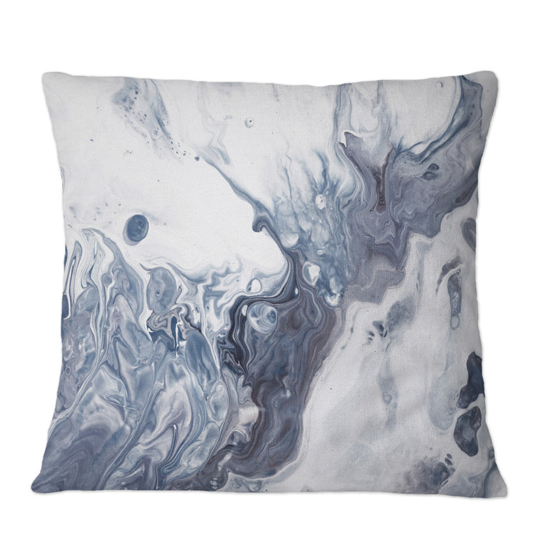 «Blue Art», coussin décoratif imprimé moderne bleu, gris et blanc, 18 po x 18 po