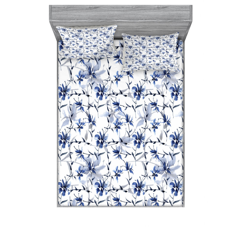 Microfiber Floral Sheet Set, Full Sheet Set with Fitted Sheet