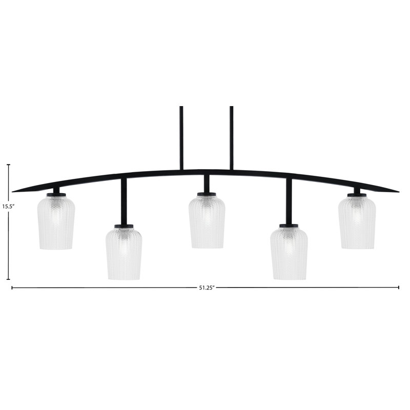 Barre d'éclairage 5 lumières kurve au fini noir mat avec verre texturé de 5 po, Clair