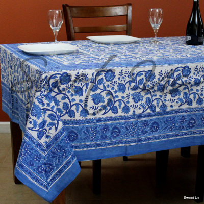 Cotton Block Print Floral Tablecloth Collection