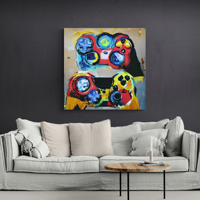 «Video Game contrôleur 128» par Stephen Chambers - peinture sur toile tendue, H 26 po x l 26 po x P 1,5 po
