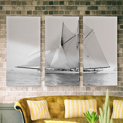 " Sailing Yacht IV " 3 Piece Art Black and White Photography Print