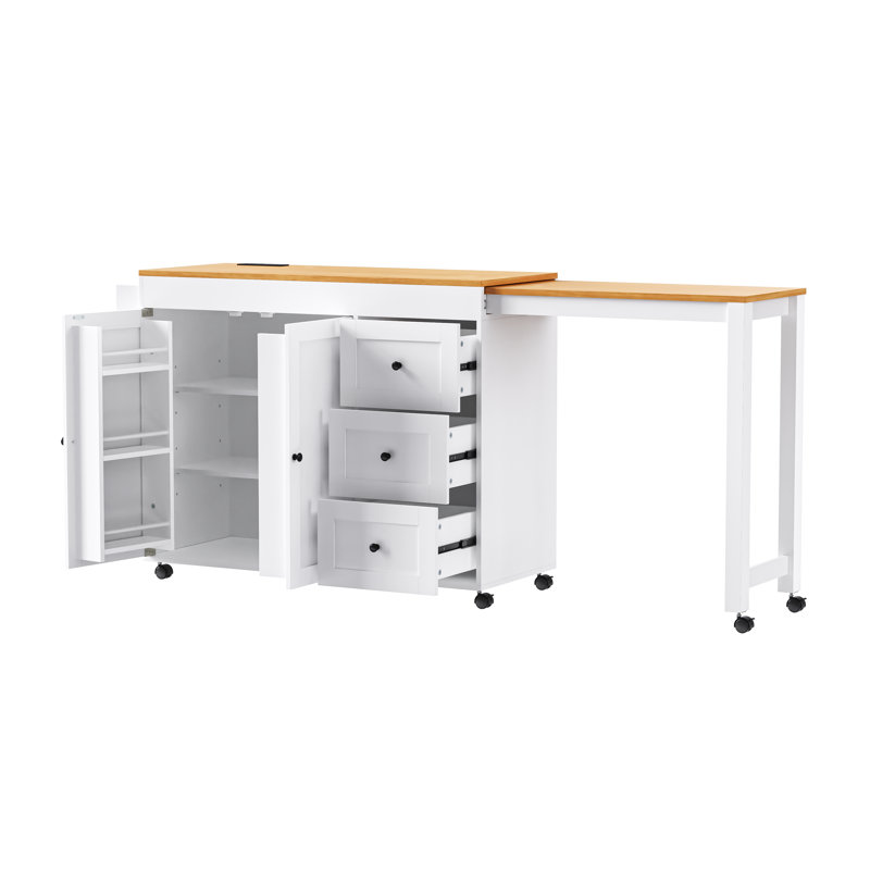 L'îlot de cuisine convient à la maison avec table de salle à manger extensible, station de charge intégrée, tablettes réglables et support à épices