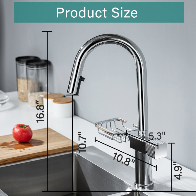 Single Hole High - Arc Pull Down Stainless Steel Kitchen Faucet In , Dual Function , 360 Swivel And Built Storage For Food Containers Finish Of Steel, Featuring Breakfast Nook