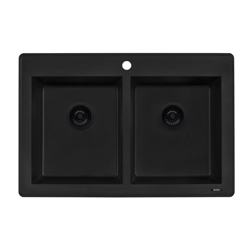33" L x 22" W Double Basin Dual Mount Kitchen Sink, Midnight Black