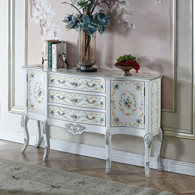 European Hand-Painted 3-Drawer 2-Door Sideboard