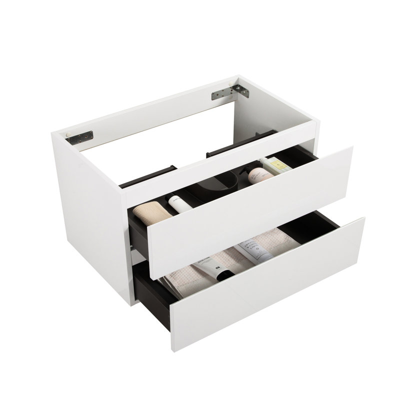 Armoire murale sans bassin en blanc, volume de rangement 20% plus grand, tiroirs silencieux, poignée contemporaine - structure blanche - 36W-201. Plus de capacité. Fonction de tiroir. Forme élégante. . 18,25 po