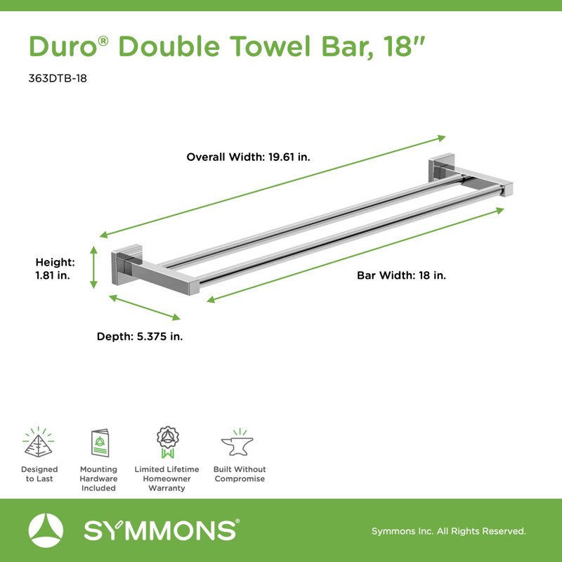 Duro 18" Wall Mounted Double Towel Bar, Chrome
