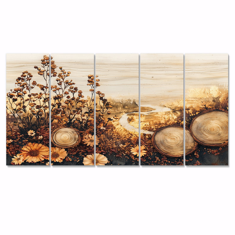 Irah - art mural fleurs sauvages - décoration murale traditionnelle 5 pièces, H 32 po x l 80 po