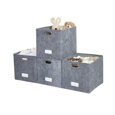13x15 Collapsible Felt Cube Storage Bin with Label Holder and Metal Handles